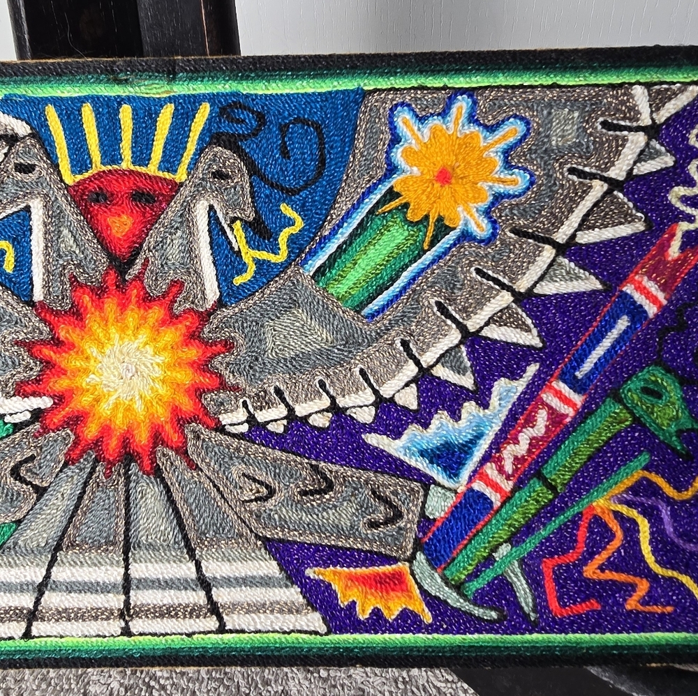Mexican Folk Art Huichol Yarn Painting - Picture 3 of 8